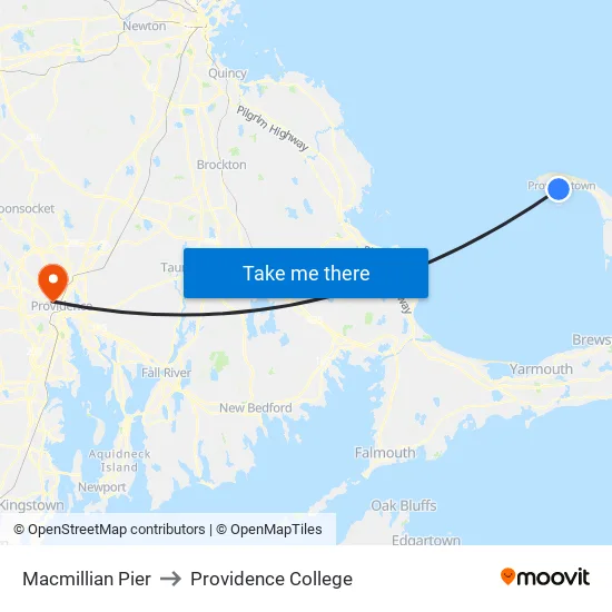 Macmillian Pier to Providence College map