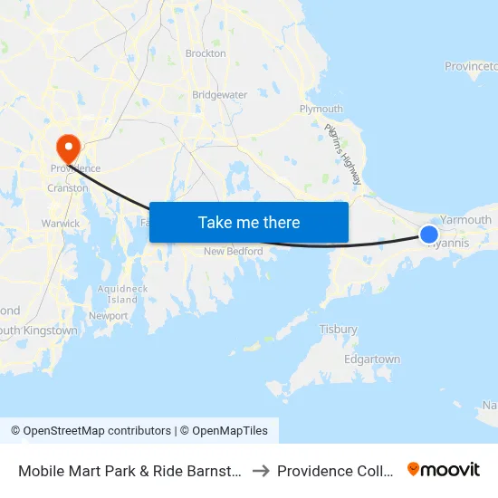 Mobile Mart Park & Ride Barnstable to Providence College map