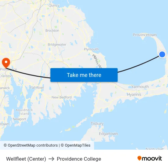Wellfleet (Center) to Providence College map