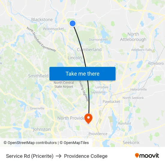 Service Rd (Pricerite) to Providence College map