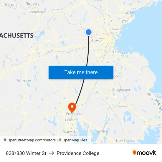 828/830 Winter St to Providence College map
