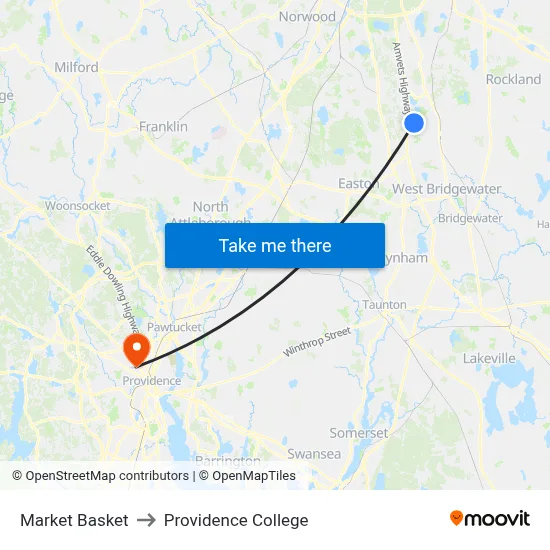 Market Basket to Providence College map