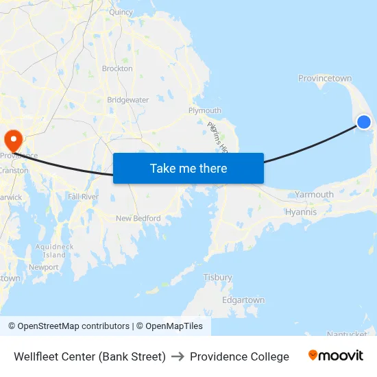 Wellfleet Center (Bank Street) to Providence College map