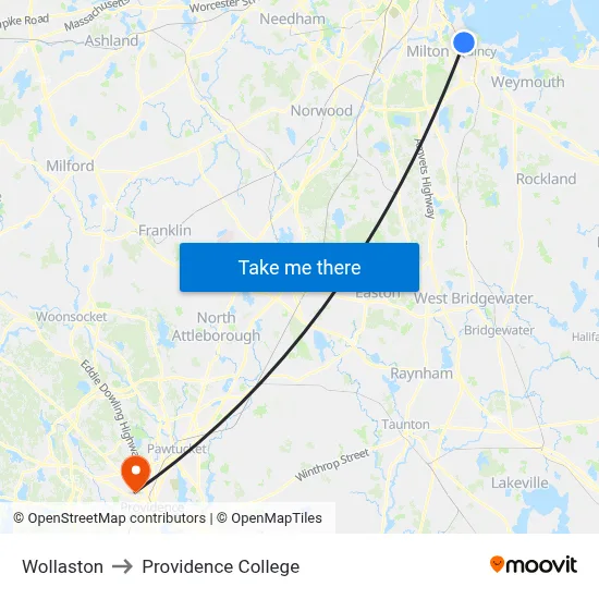 Wollaston to Providence College map