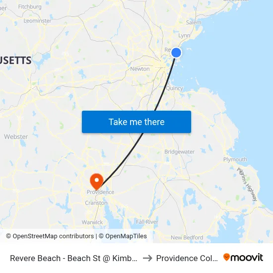 Revere Beach - Beach St @ Kimball Ave to Providence College map