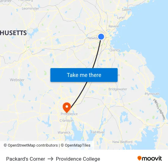 Packard's Corner to Providence College map