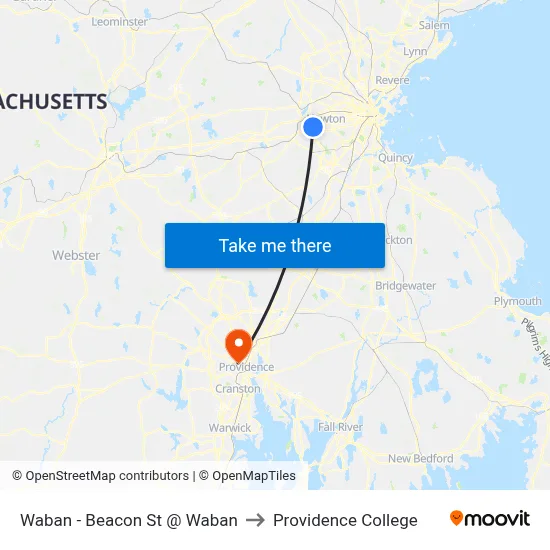 Waban - Beacon St @ Waban to Providence College map