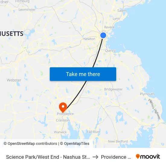 Science Park/West End - Nashua St @ Leverett Cir to Providence College map