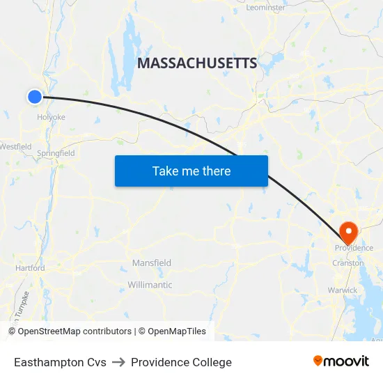 Easthampton Cvs to Providence College map