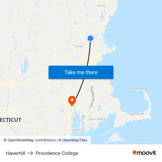 Haverhill to Providence College map