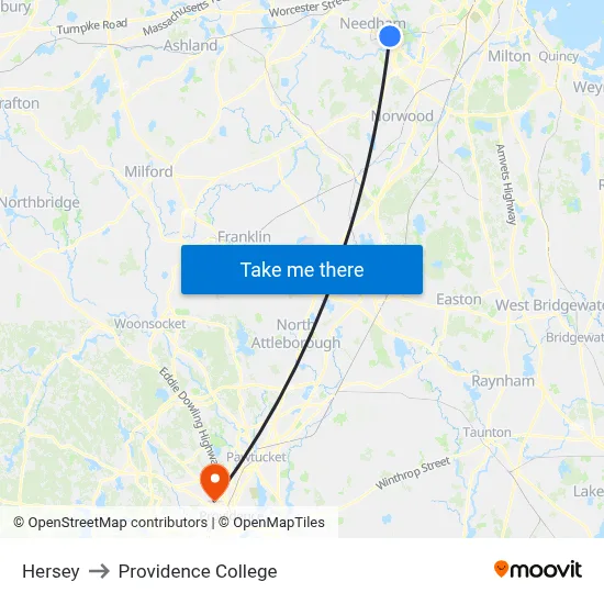 Hersey to Providence College map