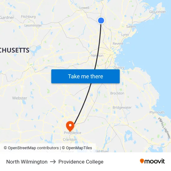North Wilmington to Providence College map