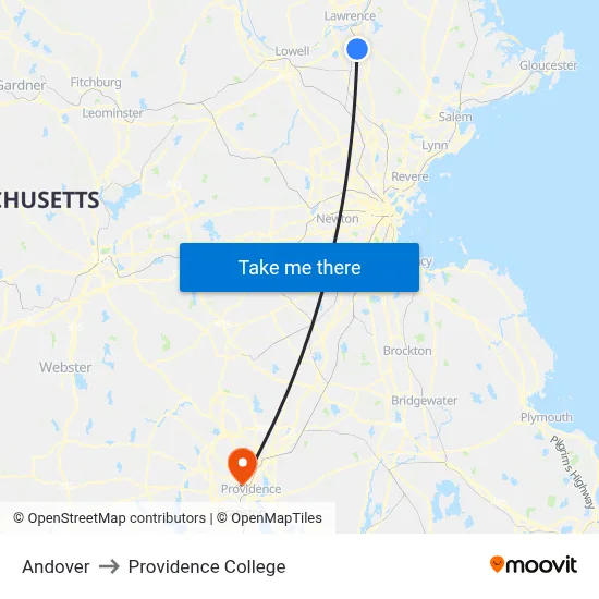 Andover to Providence College map