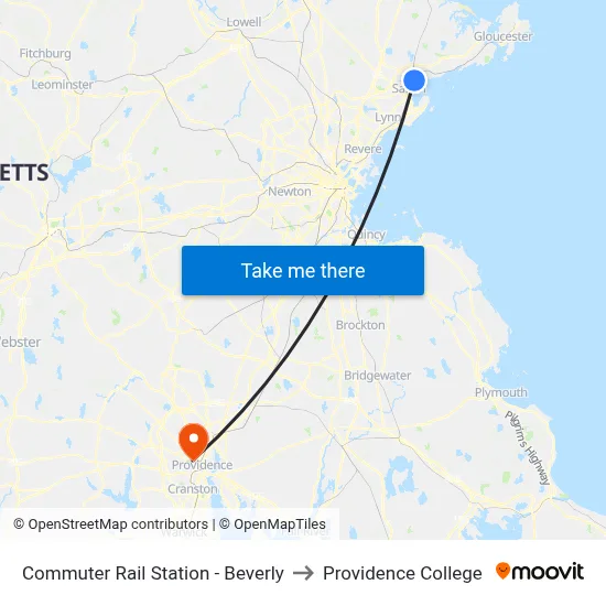 Commuter Rail Station - Beverly to Providence College map