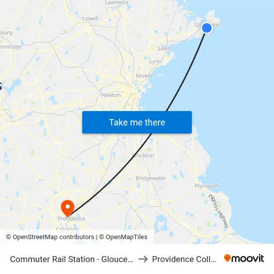 Commuter Rail Station - Gloucester to Providence College map