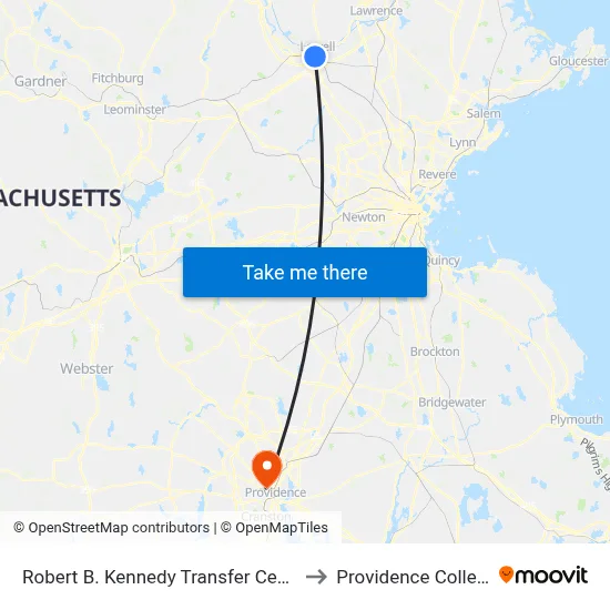 Robert B. Kennedy Transfer Center to Providence College map