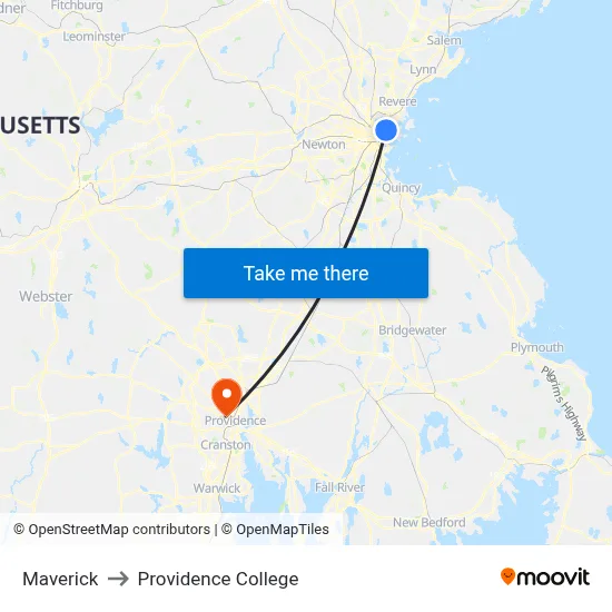 Maverick to Providence College map