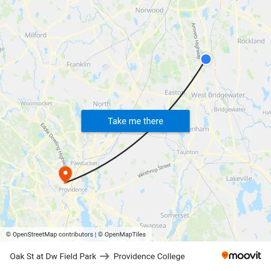 Oak St at Dw Field Park to Providence College map