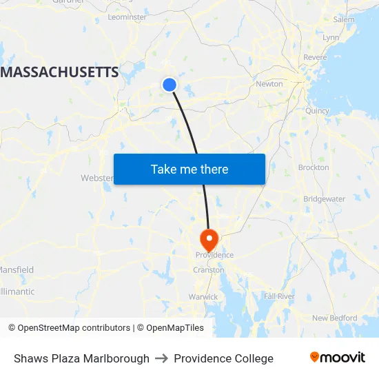 Shaws Plaza Marlborough to Providence College map