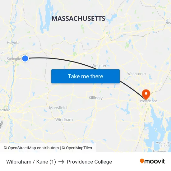 Wilbraham / Kane (1) to Providence College map