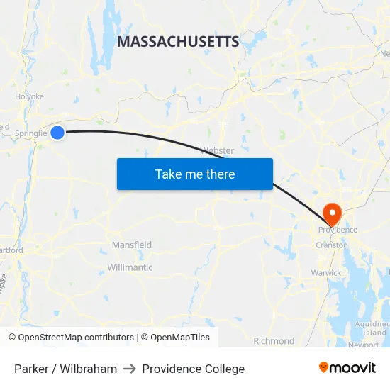 Parker / Wilbraham to Providence College map