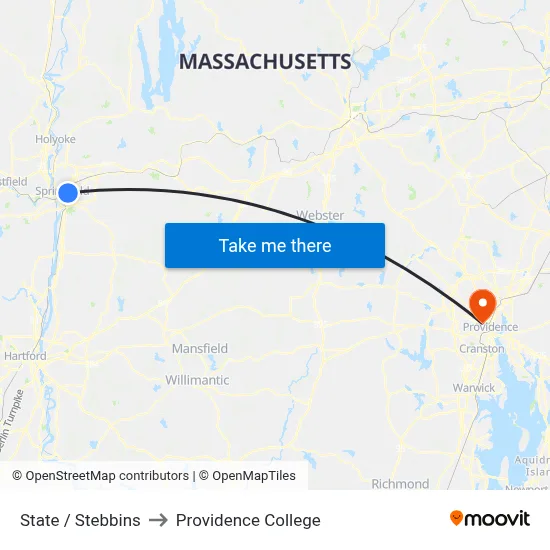State / Stebbins to Providence College map