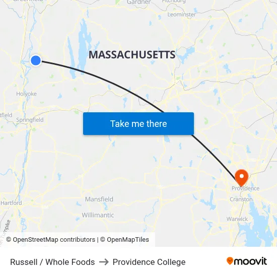 Russell / Whole Foods to Providence College map