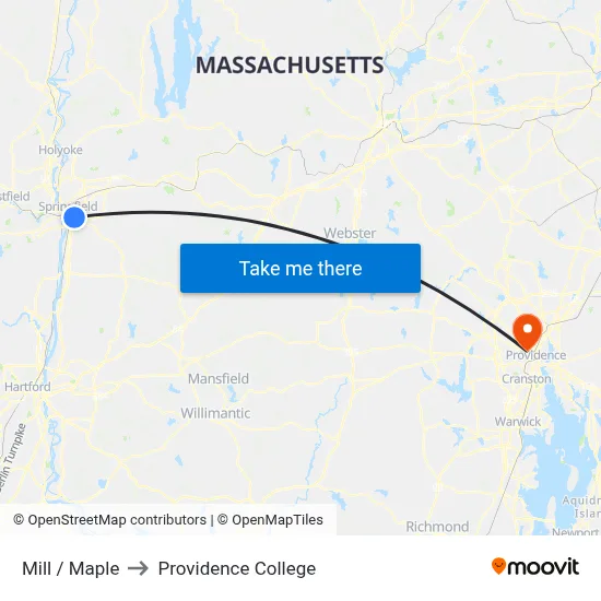 Mill / Maple to Providence College map