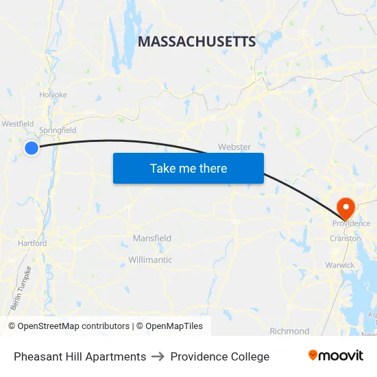 Pheasant Hill Apartments to Providence College map