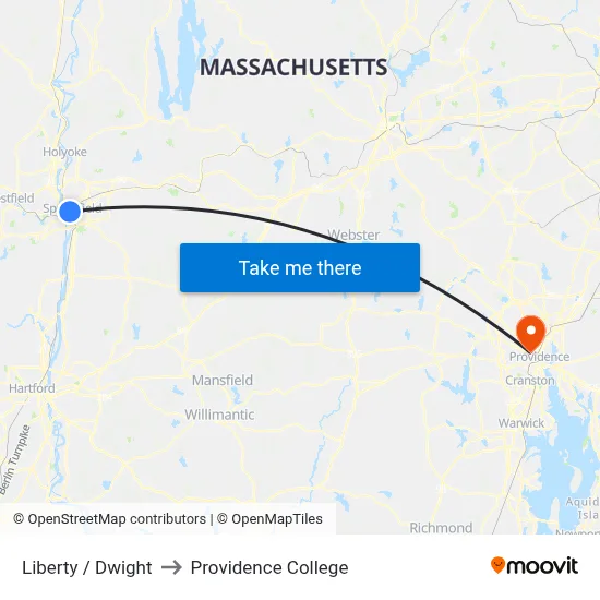 Liberty / Dwight to Providence College map
