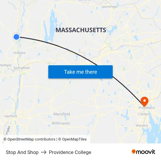 Stop And Shop to Providence College map