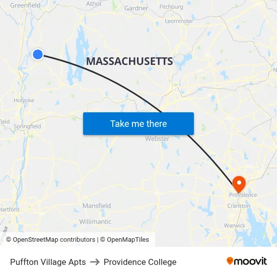 Puffton Village Apts to Providence College map