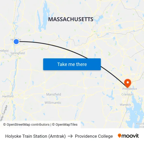 Holyoke Train Station (Amtrak) to Providence College map