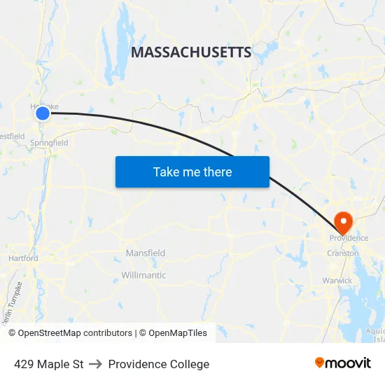 429 Maple St to Providence College map