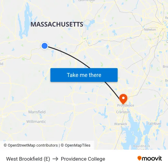 West Brookfield (E) to Providence College map