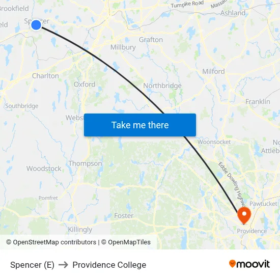 Spencer (E) to Providence College map