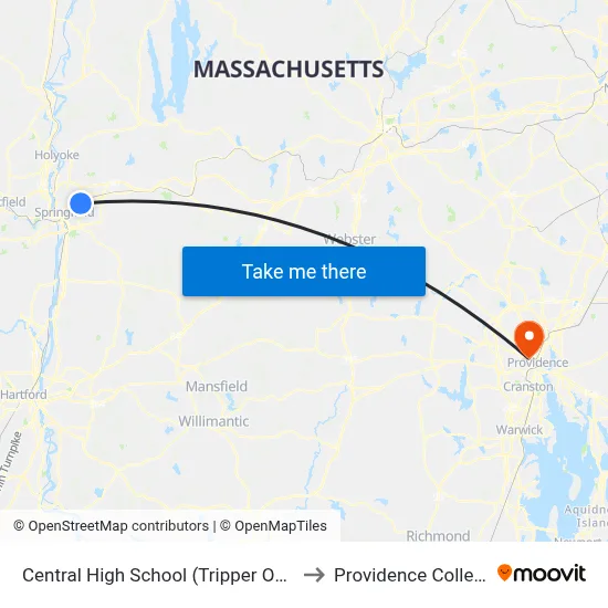 Central High School (W) to Providence College map