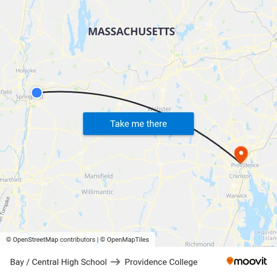 Bay / Central High School to Providence College map