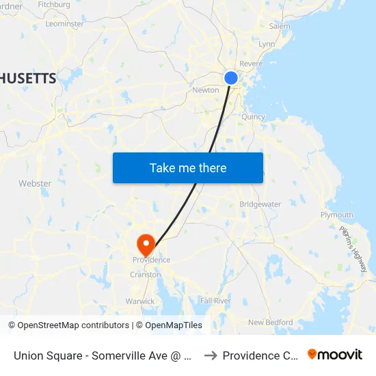 Union Square - Somerville Ave @ Prospect St to Providence College map