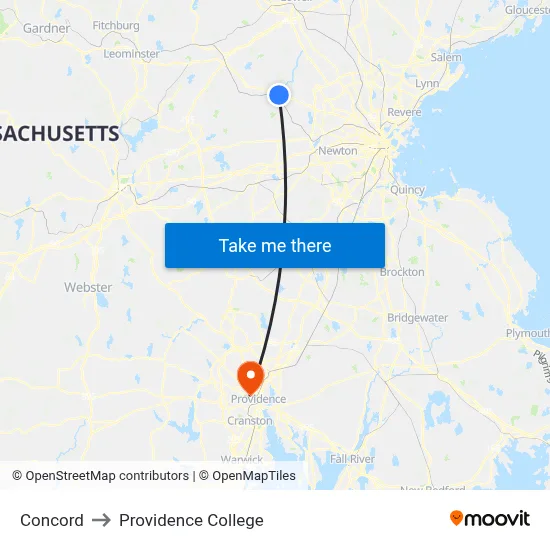 Concord to Providence College map