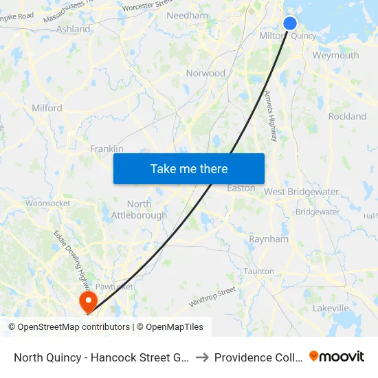 North Quincy - Hancock Street Garage to Providence College map