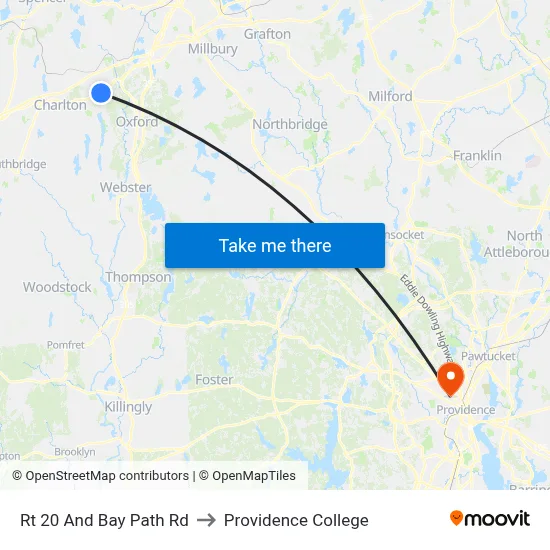 Rt 20 And Bay Path Rd to Providence College map