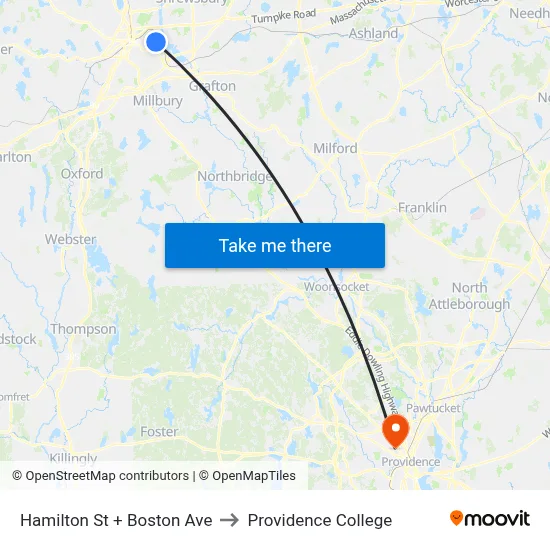 Hamilton St + Boston Ave to Providence College map