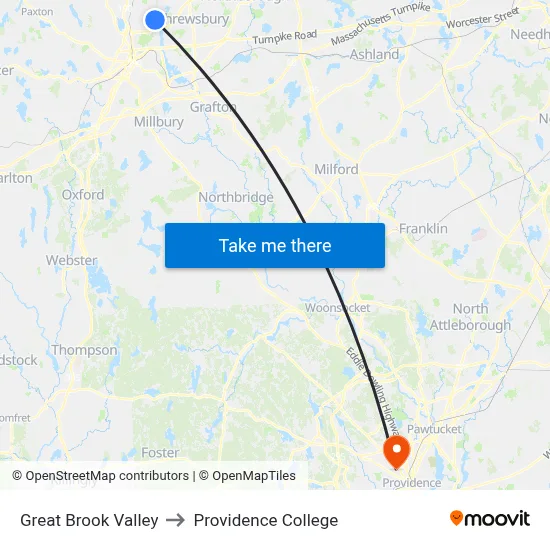 Great Brook Valley to Providence College map