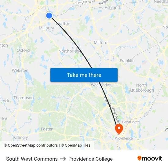 South West Commons to Providence College map
