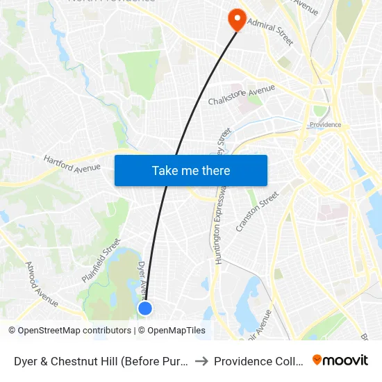 Dyer & Chestnut Hill (Before Puritan) to Providence College map
