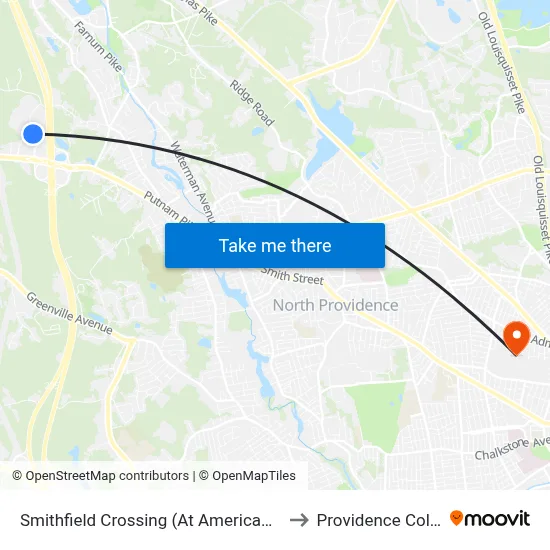 Smithfield Crossing (At American Eagle) to Providence College map