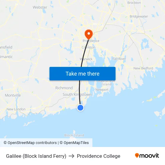 Galilee (Block Island Ferry) to Providence College map