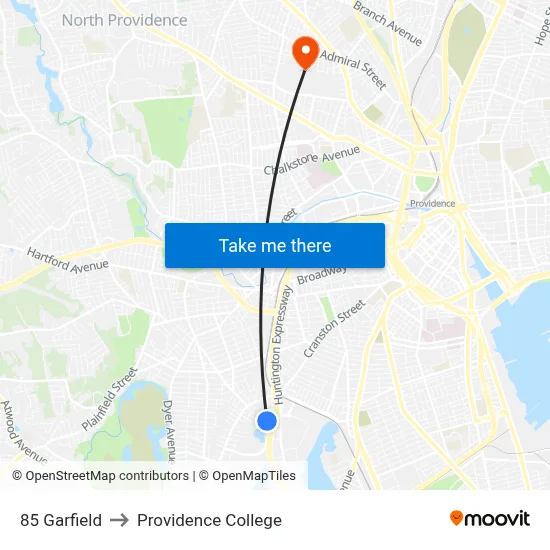 85 Garfield to Providence College map