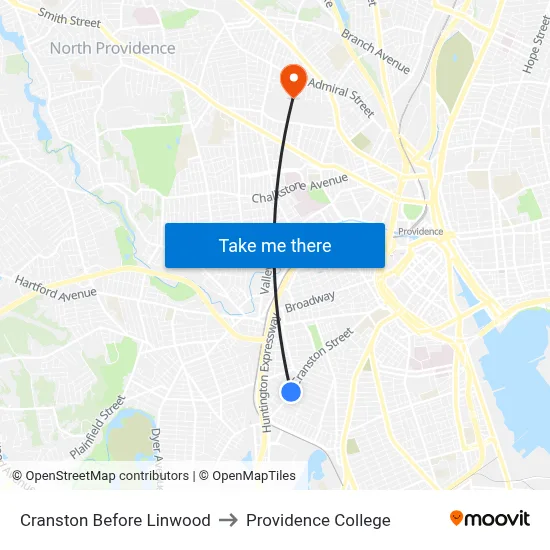 Cranston Before Linwood to Providence College map